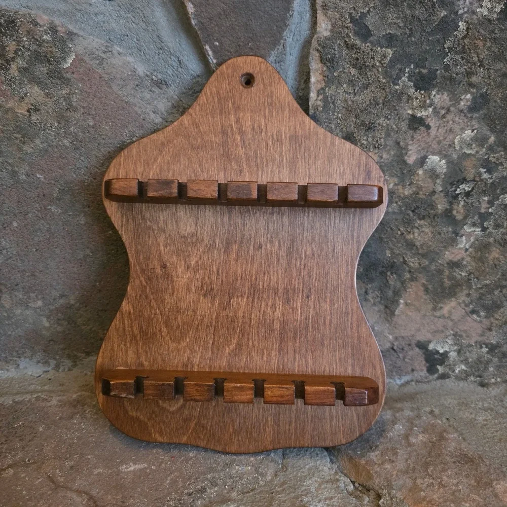 Vintage Wood Wall Spoon Rack Display Holder Slot Brown Scalloped Farmhouse Decor
